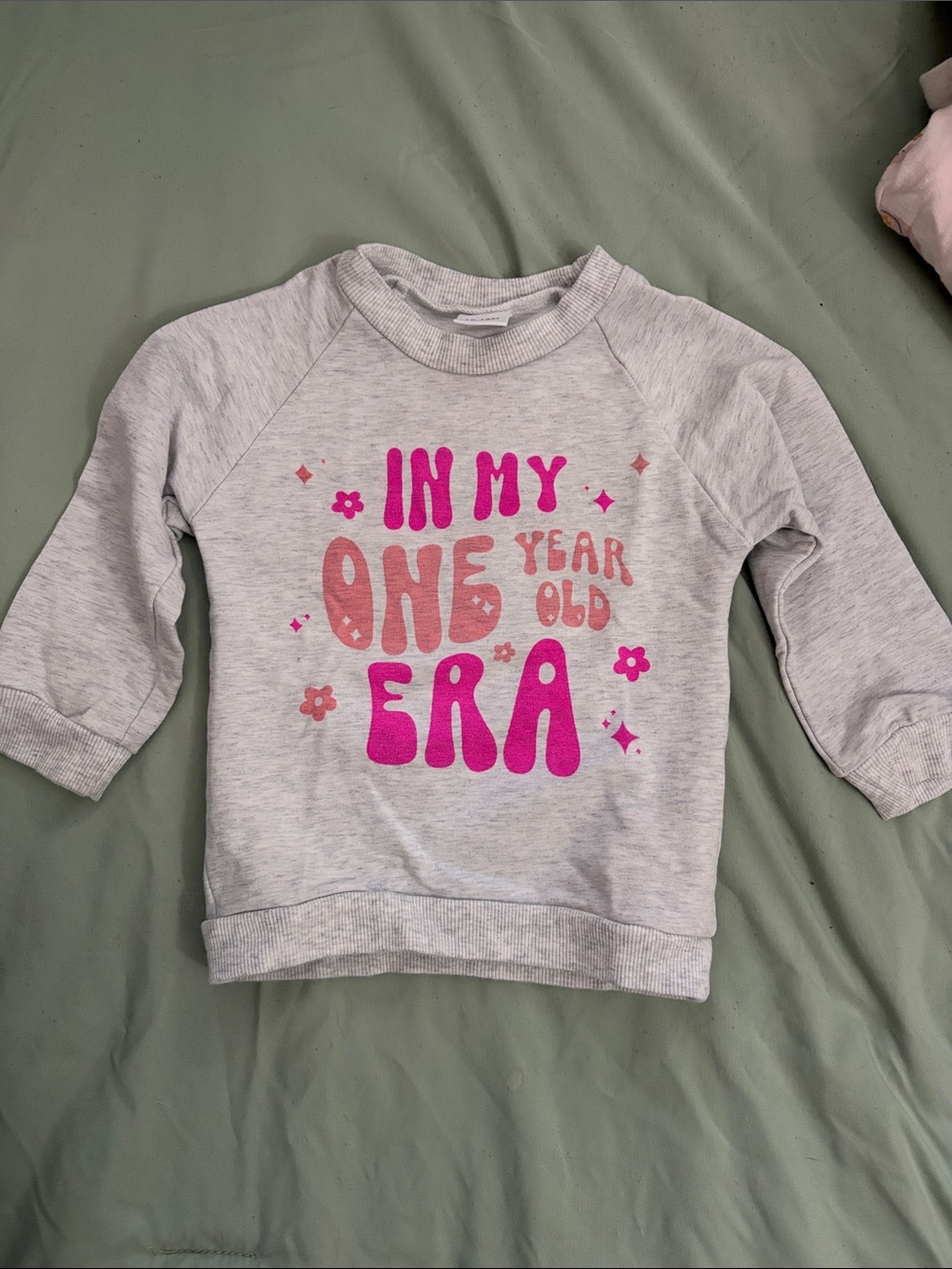Gray Kids Sweatshirt with Pink "In My One Year Old Era" Graphic